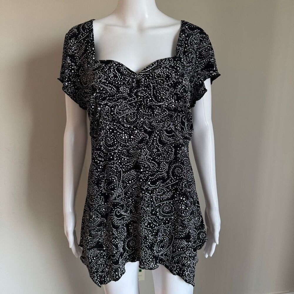 Vintage Plus Size Whimsigoth Fairy Sparkly Top With Ruching Asymmetrical Hem - Picture 5 of 8